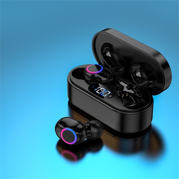 Mini hörlurar trådlöst Bluetooth 5.2 sportheadset med bärbar laddningsbox Svart