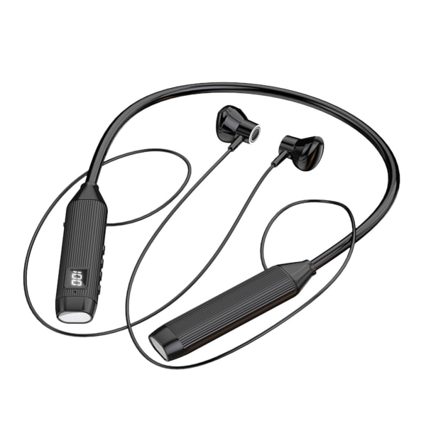 Hängande hals Bluetooth Headset Magnetisk Digital Display Sport Löpning Trådlösa hörlurar Lång batteritid Svart