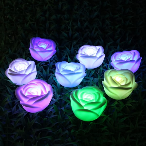 4 delar LED Rose Candle Romantisk 7-färger Ändra bröllop Alla hjärtans dag Dekoration Party Flameless Ljus Blomma önskelampa