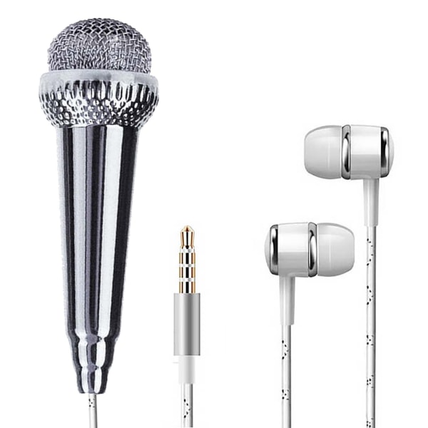 Hörlurar med karaokemikrofon för telefondator 3,5 mm grå