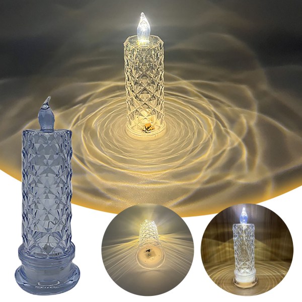 Flameless Candle Rose Pattern Refraction Projection Atmospheric Night Table Decoration Imitation Crystal Lamp LED Electronic Candle 2