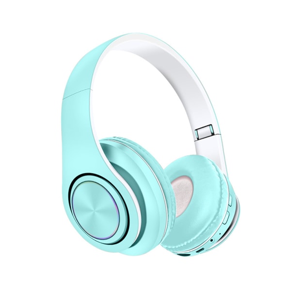 Over-Ear hörlurar Huvudmonterad hopfällbar TWS trådlös Bluetooth FM/TF-kort inbyggt mikrofonheadset Blå