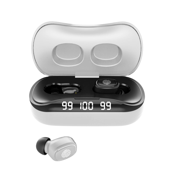 TWS Headset Trådlöst Bluetooth Binaural 5.0 Digital Display Sporthörlurar svart vit