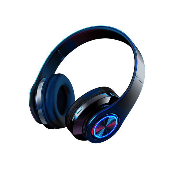 Over-Ear-hörlurar Inbyggd mikrofon huvudmonterad hopfällbar trådlös Bluetooth 5.0 FM/TF-Card 7-färgs gradientheadset svart