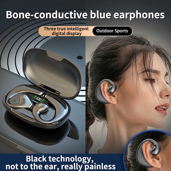 Bone Conduction Trådlösa hörlurar Bluetooth Headset 5.3 HI-FI Dual HD