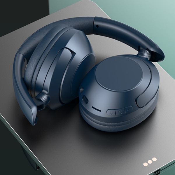 Over-Ear hörlurar Bluetooth trådlös med mikrofon Hi-Fi Stereo hopfällbar för mobiltelefon PC Headset Blå