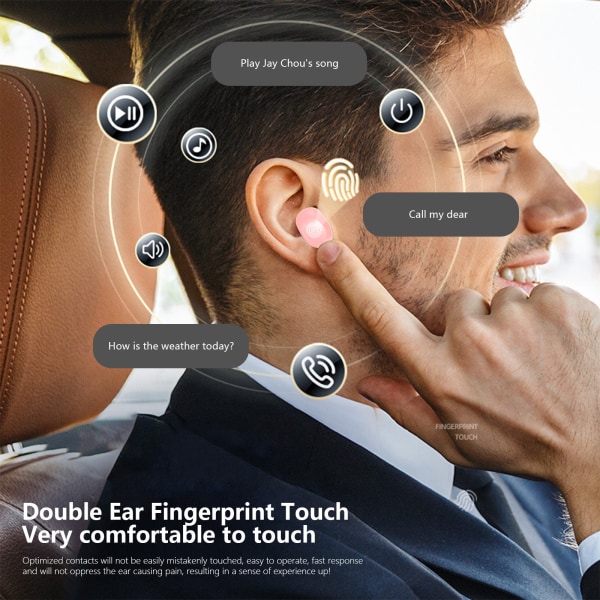 Trådlösa hörlurar 5.2 Bluetooth hörlurar med case Mikrofoner Fingeravtryckskontroll Power för sportarbetande hörlurar Rosa