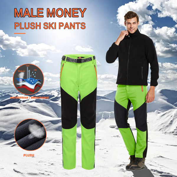 Färgblockerande Outdoor Pants Fleece Thickened Soft Skidbyxor Grön XS