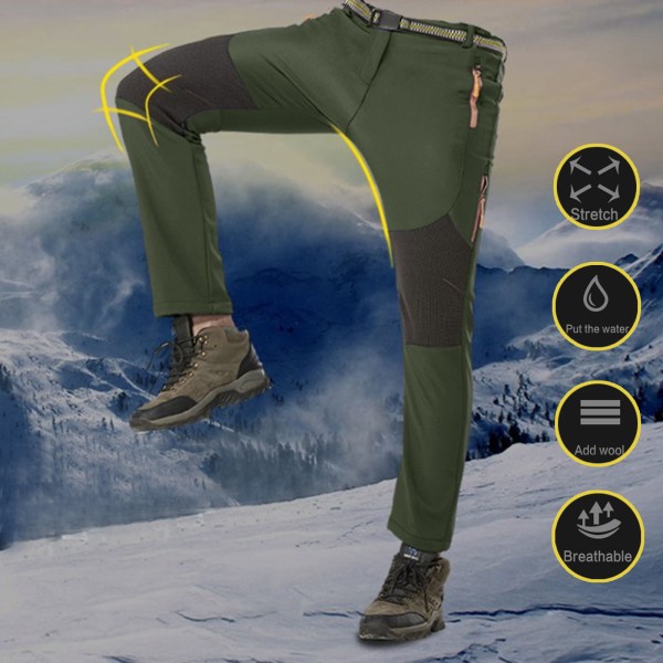 Färgblockerande Outdoor Pants Fleece Thickened Soft Skidbyxor Grön XL