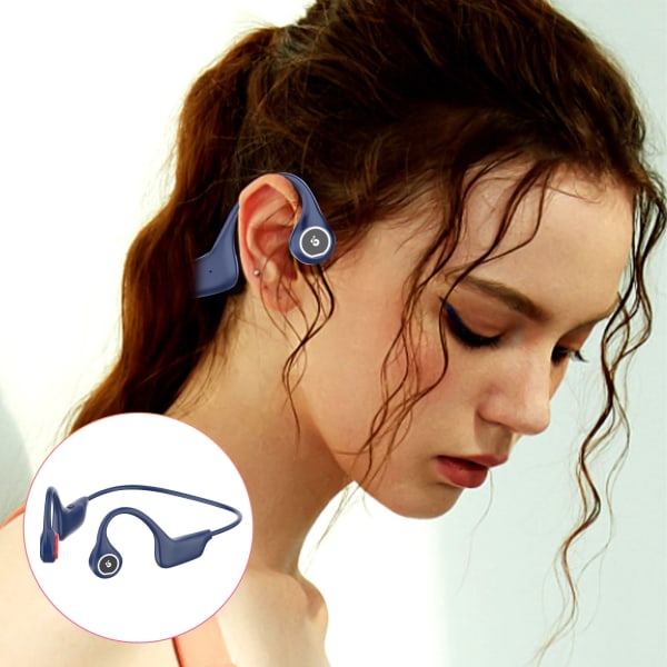 Benledning Trådlösa hörlurar Öppet öra Bluetooth 5.1 sporthörlurar Inbyggd mikrofon IPX5 svettsäker headset för löpning Blå