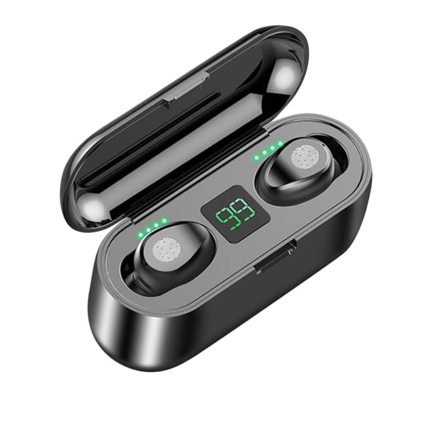 Minihörlurar Trådlösa 5.0 Bluetooth hörlurar med case Mikrofon Stereo Sportheadset Svart