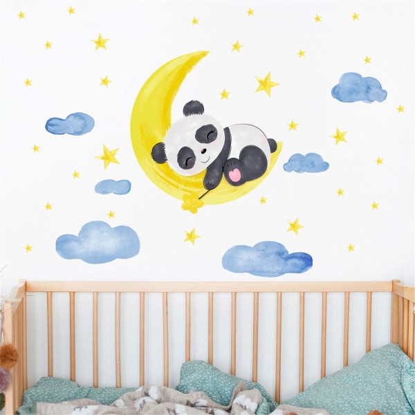 Tapetrumsdesign Gör-det-själv-barnrum Studierum Bakgrundsdekoration Tecknad Panda Måne och Moln Väggdekaler