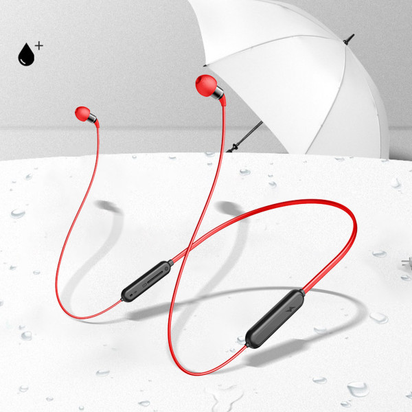 Trådlösa halshängande hörlurar 5.0 Bluetooth Sportheadset med mikrofon för samtal Röd