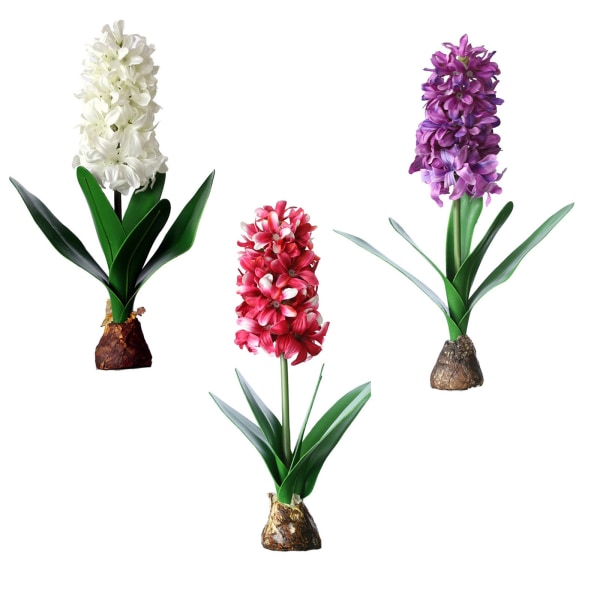 3 Styck Hyacint Konstgjord Blomma Med Corm Bukett Blad För Hem Farmh