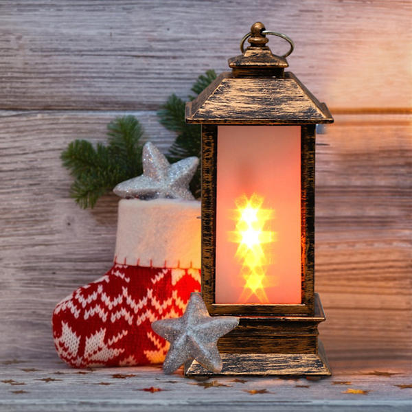 Christmas Wind Lamp LED Luminous Ornaments Juldekorationer Flame Lamp Candle Lamp Portable Wind Lamp Guld