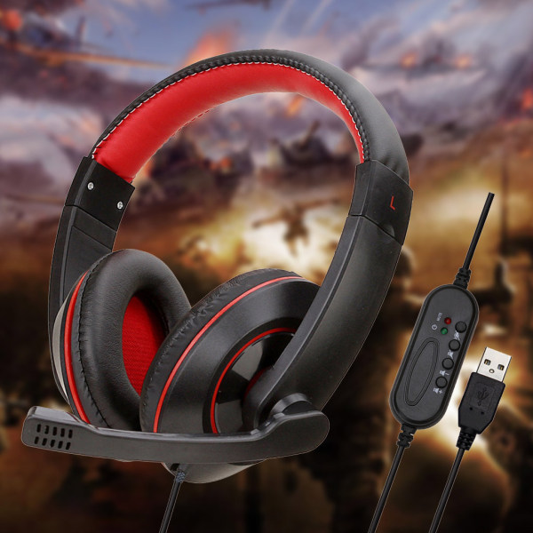 Hörlurar Gaming Headset USB Over-Ear stereomikrofon Röd
