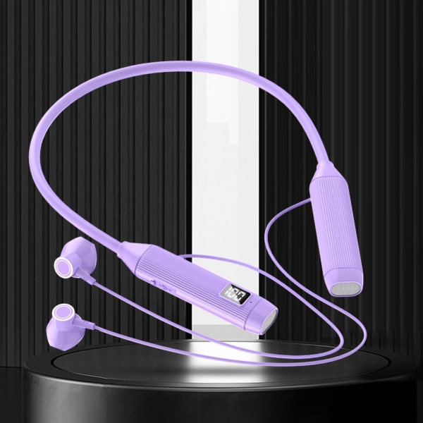 Sportlöpning Trådlösa Bluetooth hörlurar Magnetisk Digital Display Halshängande Headset Lila