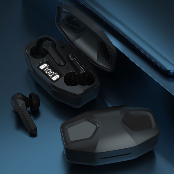 Trådlösa hörlurar Bluetooth 5.1 Headset IPX5 med laddningsbox LED-batteri Power Stereo Audio Hörlurar Svart