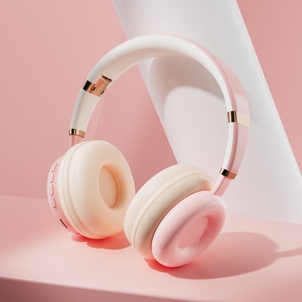 Over-Ear hörlurar Macaron Färg Trådlöst Bluetooth hopfällbart plug-in kort för samtal Ljudkabel Barn Vuxenpresenter Headset Rosa