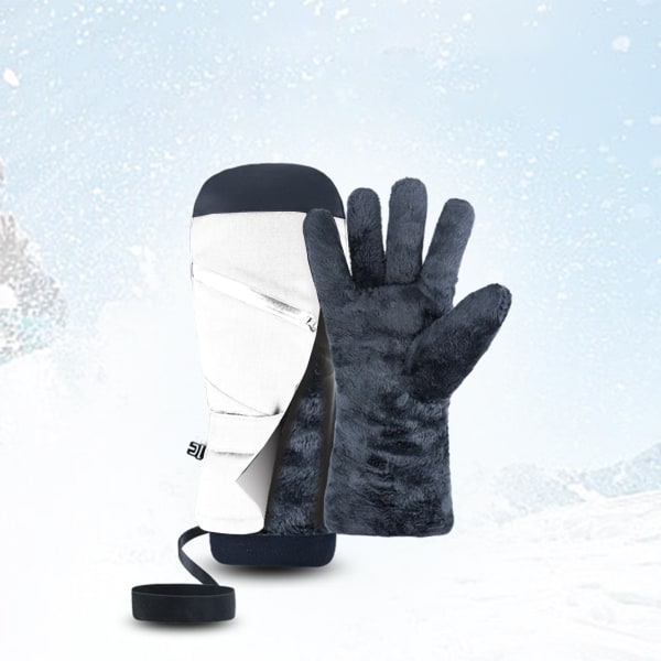Dubbla lager vintervantar varma handskar Snowboardhandskar varma halkfria vattentäta handskar för beröringsbara skärmar för parälskare Vit M
