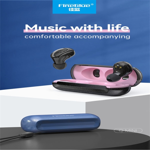 Trådlösa 5.0 Bluetooth hörlurar Bass In-ear Mini Portable Stereo Headset för IOS och Android Blå