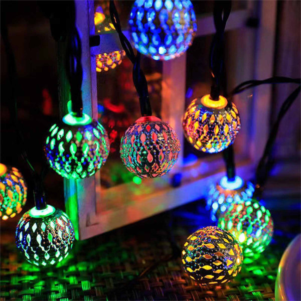 Jul LED Marockansk Hollow Metal Ball LED Strängljus Batteridriven för bröllop Holiday Home Party Dekoration B