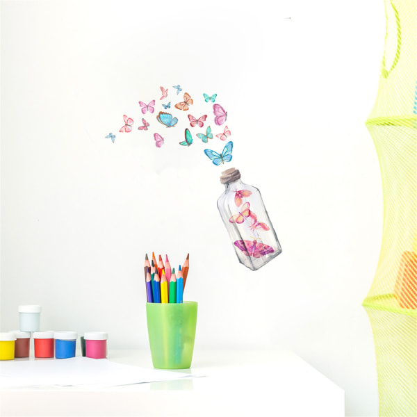 Tapetrumsdesign Fjärilsdekaler Glasflaska Färgglad självlysande blomma väggdekal självlysande väggdekal