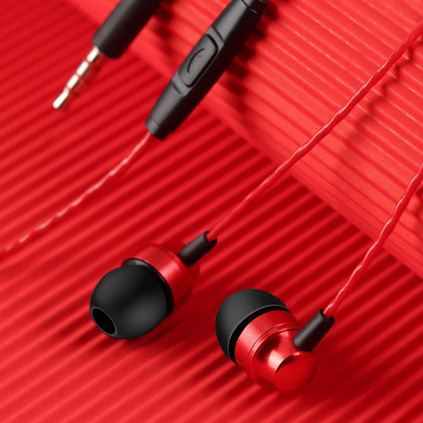 In-Ear Earphone Gaming Headset 3,5 mm metall med mikrofon Röd