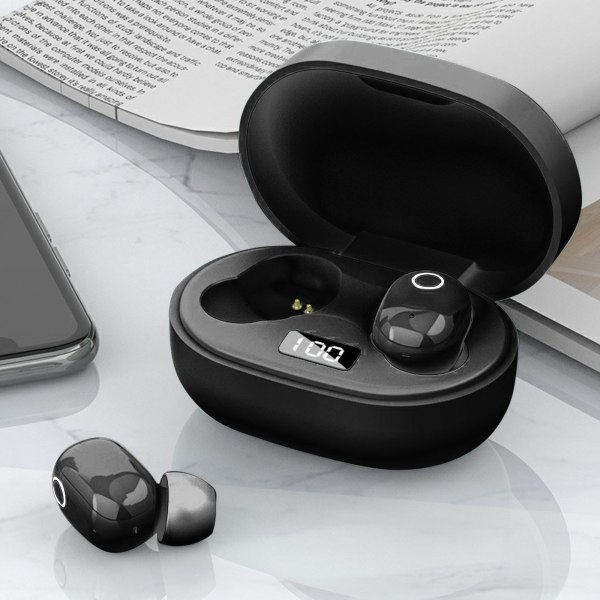 J15 Wireless 5.0 Bluetooth hörlurar Hi-Fi förlustfria ljudheadset LED-skärm Mini-hörlurar för smartphones Svart