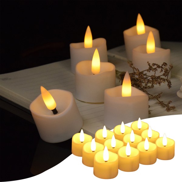 12 st värmeljus flamlösa ljus flimrande LED-votiv för kyrkans körbröllopsfest Julbordsdekoration