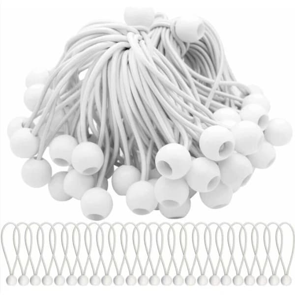 Pakke med 50 elastiske strammere med elastiske kuler for markiser, telt, bannere og presenninger.
