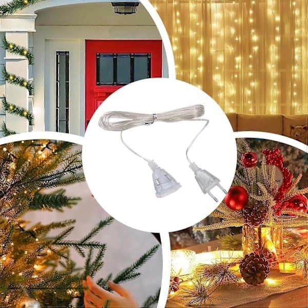 Tunn förlängningskabel, 3 meter transparent strömkabel, 220V lätt förlängningssladd