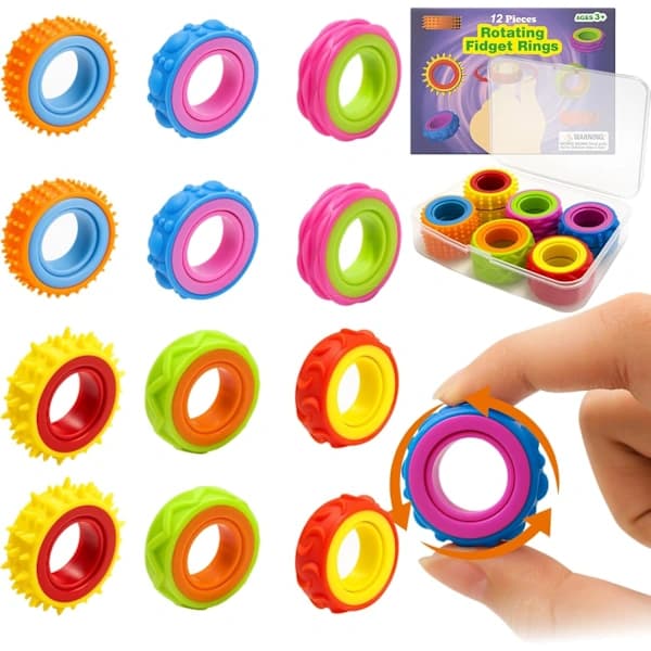 12-pak bløde fidget-ringe - Stressaflastende legetøj til børn og voksne | Angst, ADHD, sensorisk legetøj til autisme