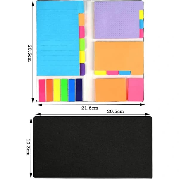 Post-it-notes i 6 størrelser og 7 farver, selvklæbende markører til kontoret
