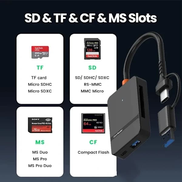 8-i-1 USB-kortläsare 3.0 Kortläsare SD Micro SD TF CF MS U Disk Compact Flash-kortadapter för bärbar dator Smartkortläsare Svart