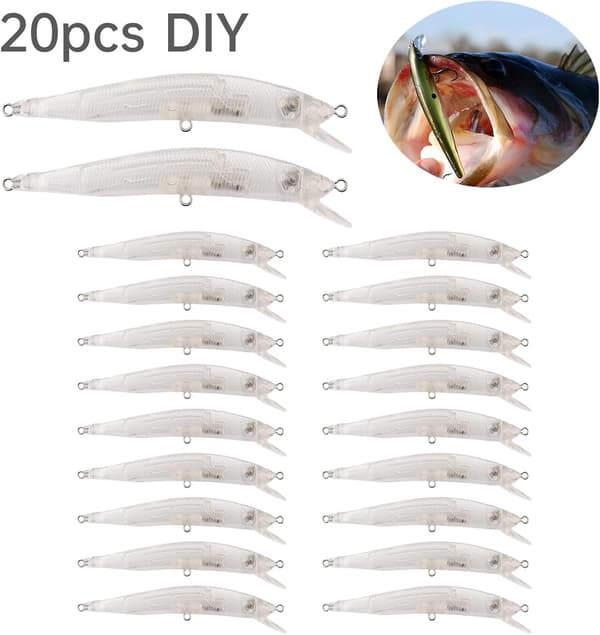 20 stk. blanke umalede Minnow Crankbaits, blanke Crankbaits topwater fiskeagn, umalet Minnow-agn til aborre, laks og ørred