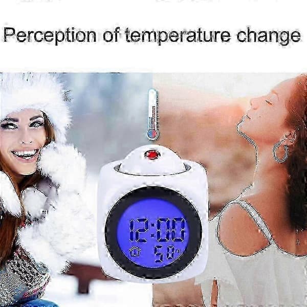 Multifunktionel stemme talende LED-display tidsprojektion termometer vækkeur 0403
