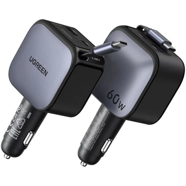 Billader - UGREEN - 60W - USB-A + USB-C - Uttrekkbar versjon - Svart