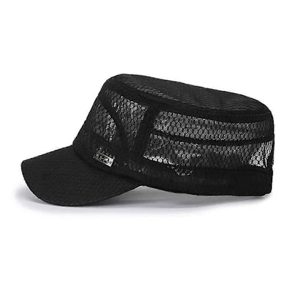 Justerbar pustende full mesh flat cap strand solhatt utendørs solhatt (mørkegrå)