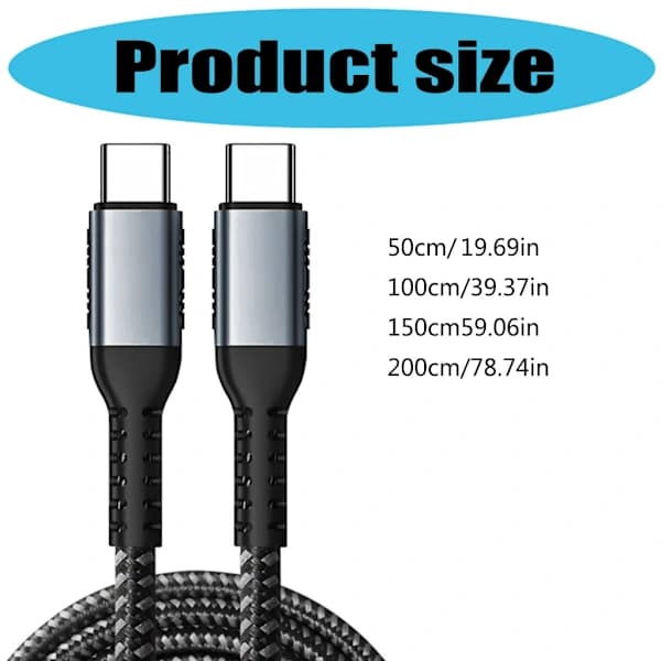 Nopea latauskaapeli 100W USB C - USB C -datakaapeli 480Mbps tiedonsiirto 2m