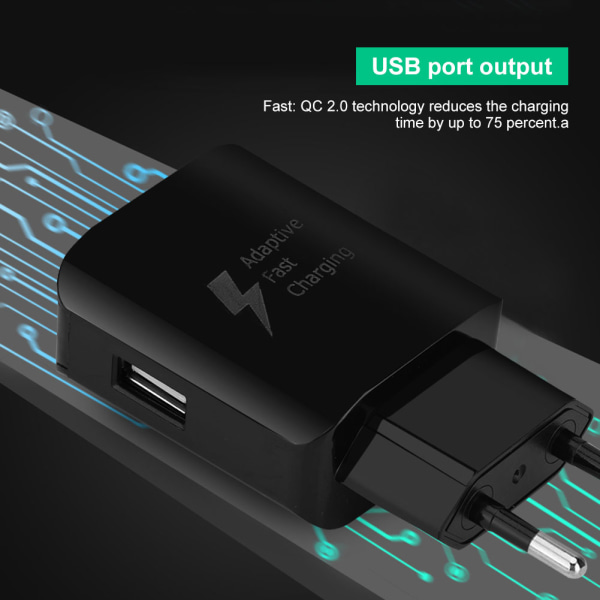 Universal QC2.0 USB laddare EU 100-240V Plugg 15W Snabbladdningsadapter Väggtelefonladdare (svart)
