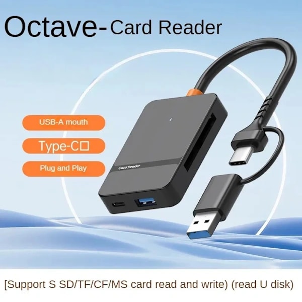 8 i 1 USB-kortlæser 3.0 kortlæser SD Micro SD TF CF MS U Disk Compact Flash-kortadapter til bærbar computer Smartkortlæser Sort