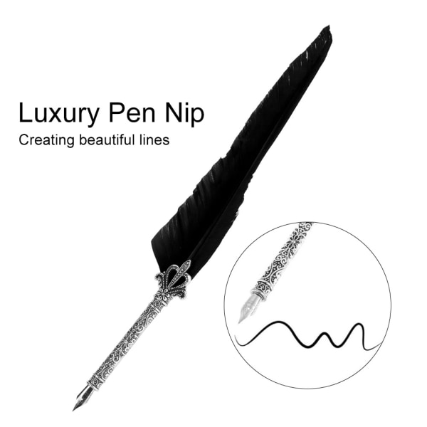 Klassisk Retro reservoarpenna Feather Dip Pen skrivpenna Presentförpackning för jul Valentine Black