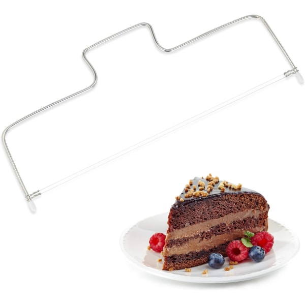 Relaxdays tårtskärare i rostfritt stål, 2 trådar, höj- och sänkbar, tårtbottenskärare, tål diskmaskin, 34 cm, silver