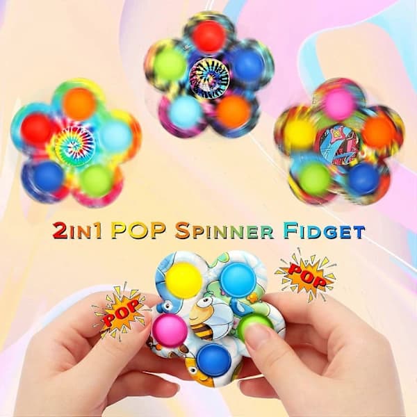 Pop Fidget Spinner, Push Bubble Spinner Simple Fidget Popper Spinners til stresslindring, Fidget Toy med Push Bubble til voksne børn (12-pak)