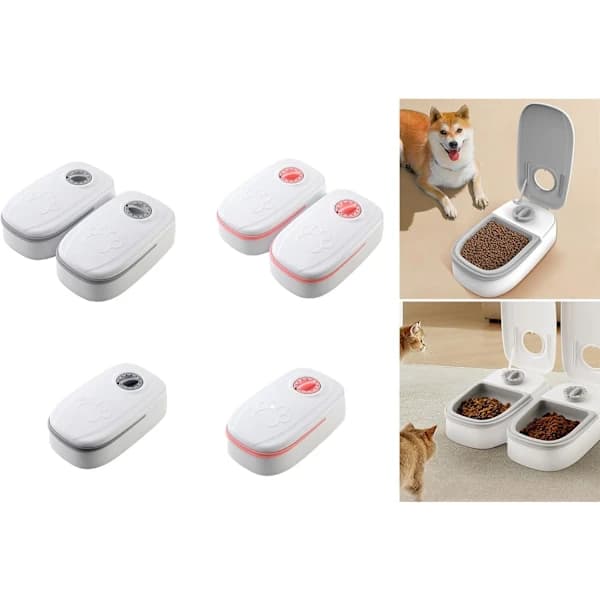 Automatisk foderautomat med tidsindstillet fodring, 350 ml kapacitet, portionskontrol, dobbelt servering, 48-timers timer, dispenser til tør- og vådfoder, automatisk f