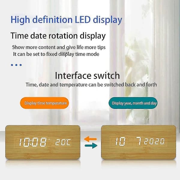 Tre LED Vekkerklokker Digitalt Display Bordklokke Brun