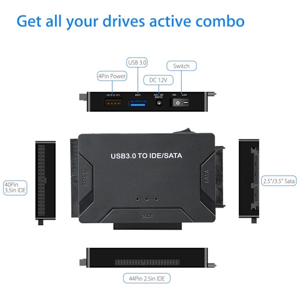 USB IDE-adapter (USB 3.0 til SATA IDE) Harddisk-konverteringskombination
