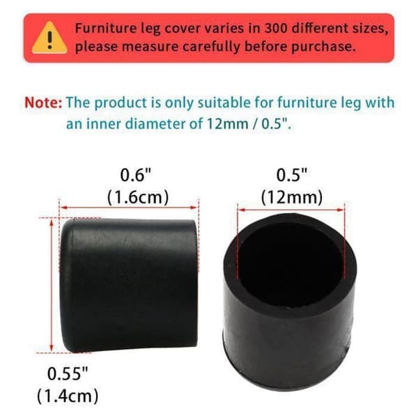 24 gummibeskyttere til møbelben, Ø12 mm indvendig diameter, gulvbeskytter, sort