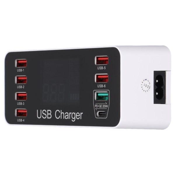 A9+ 8-portars USB -laddare 40W Snabbladdning QC 3.0 USB C Flera USB laddningsstationer med LCD för smartphones surfplattor